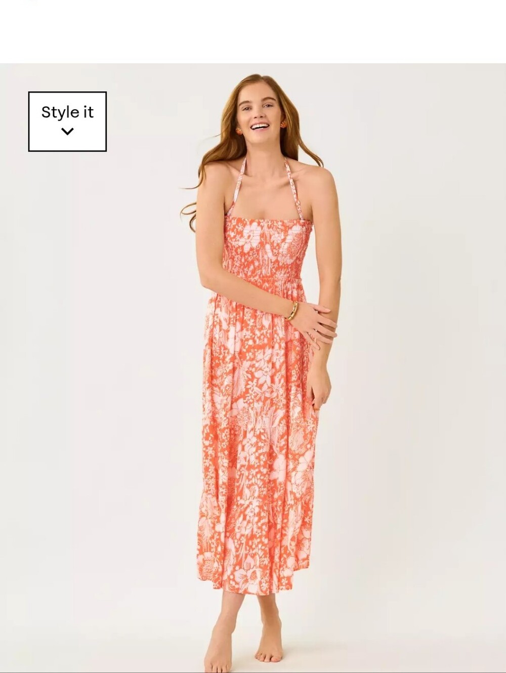 Lilly Pulitzer Coral & White Smocked Cover Up